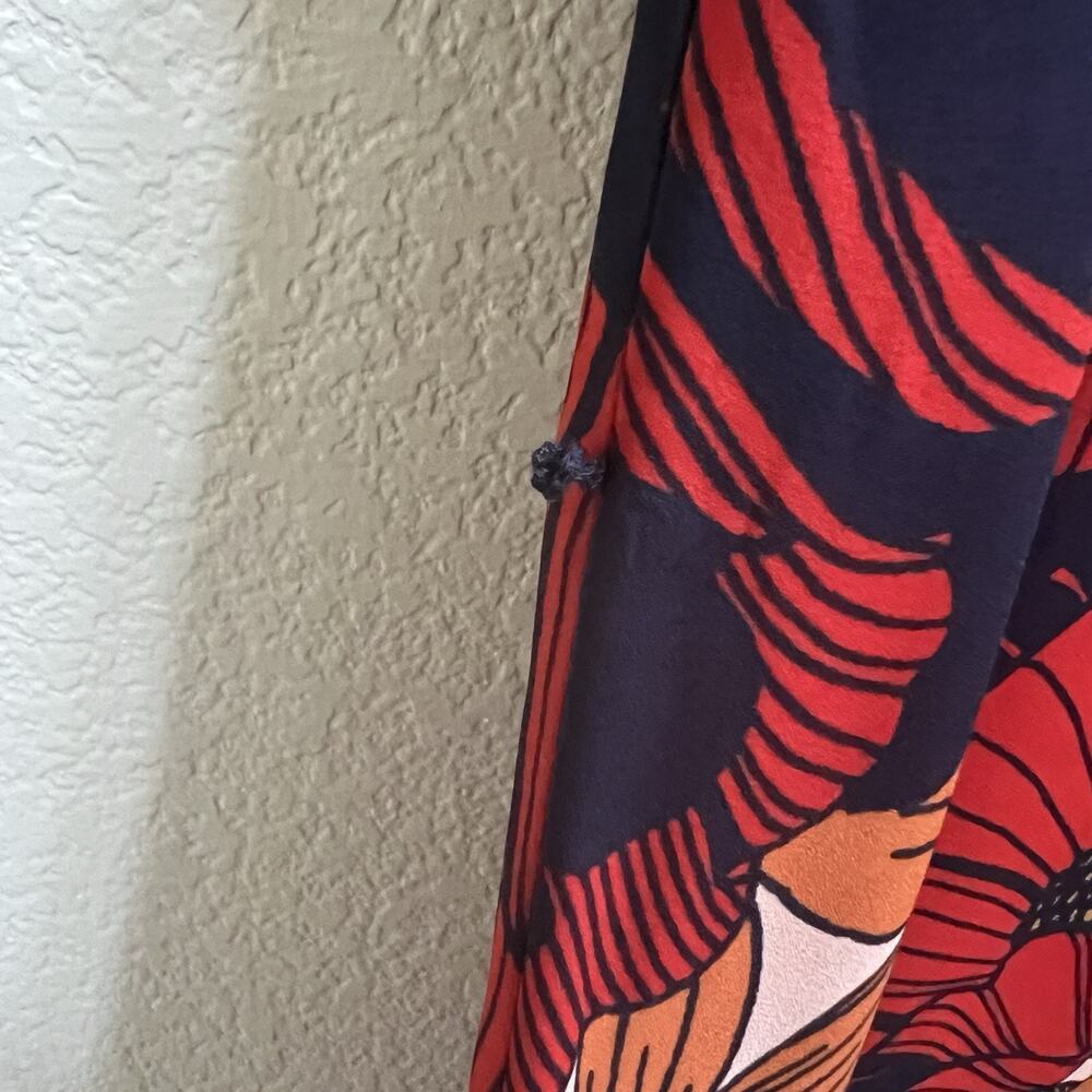 Loft Poppy Print Floral Shift Dress Ruffle Slv Sz M Knee Length Red Orange - Picture 6 of 8